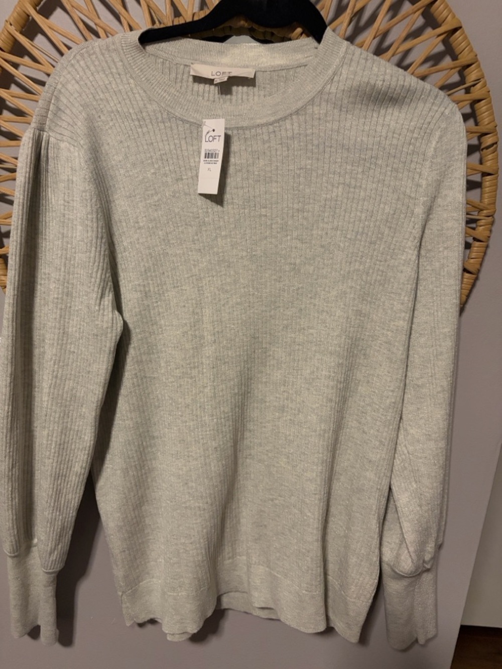 LOFT Soft Heathered Gray Ribbed Crewneck Sweater